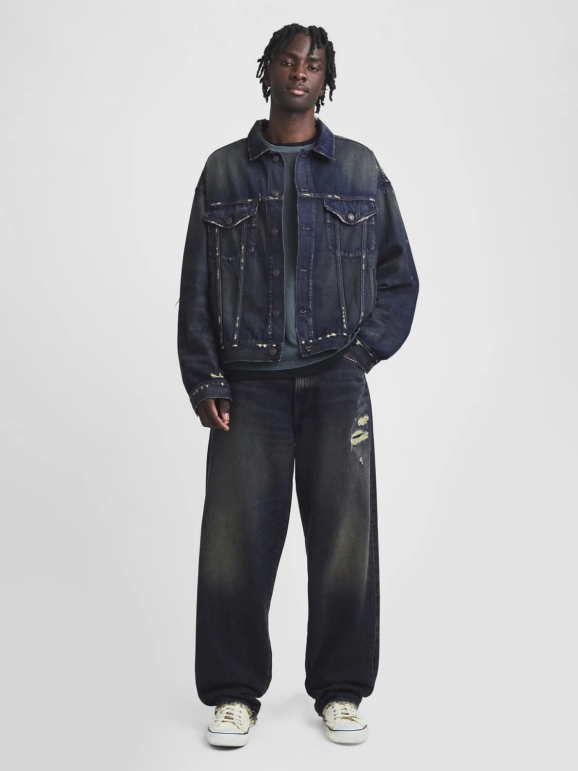 Gap - MadHappy - Distressed Denim Trucker Jacket - Dark Wash