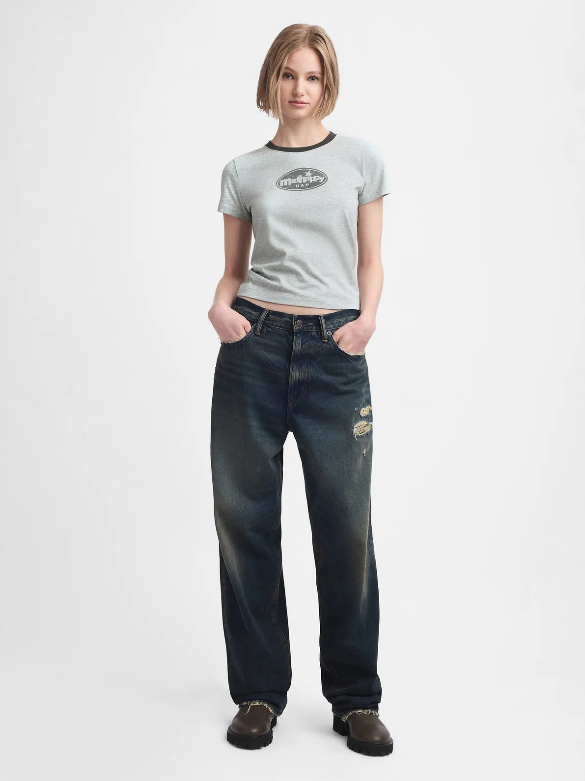 Gap - MadHappy - Ringer Tee - Heather Grey