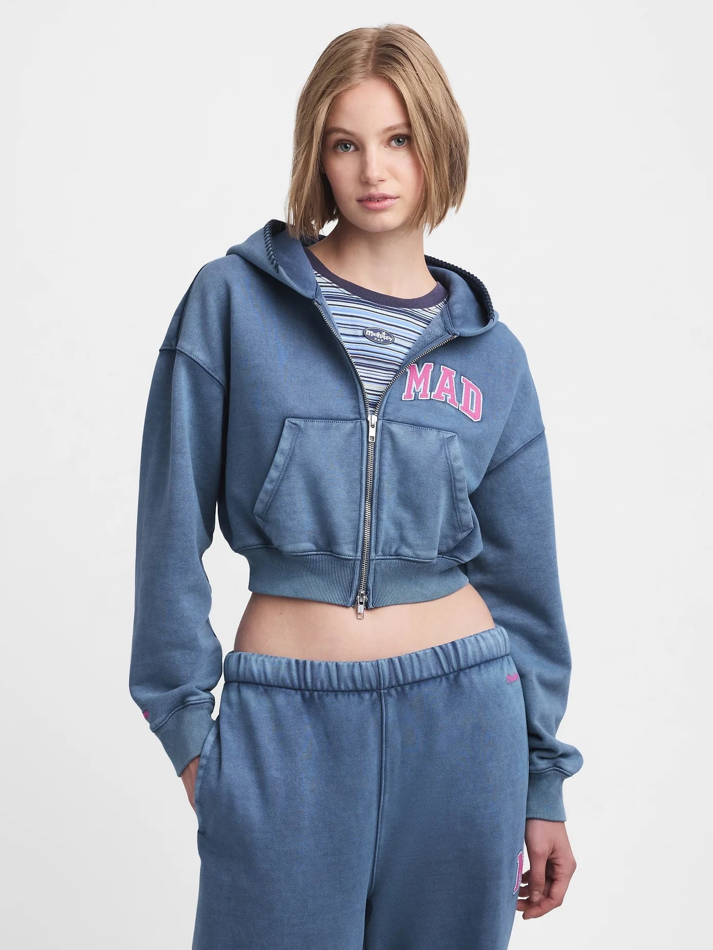 Gap - MadHappy - Full Zip Cropped Mad Hoodie - Navy